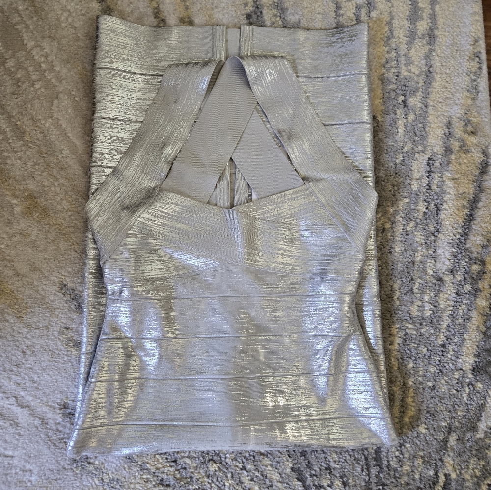NWT Herve Leger Metallic Foil Bandage Midi Dress - Picture 4 of 14